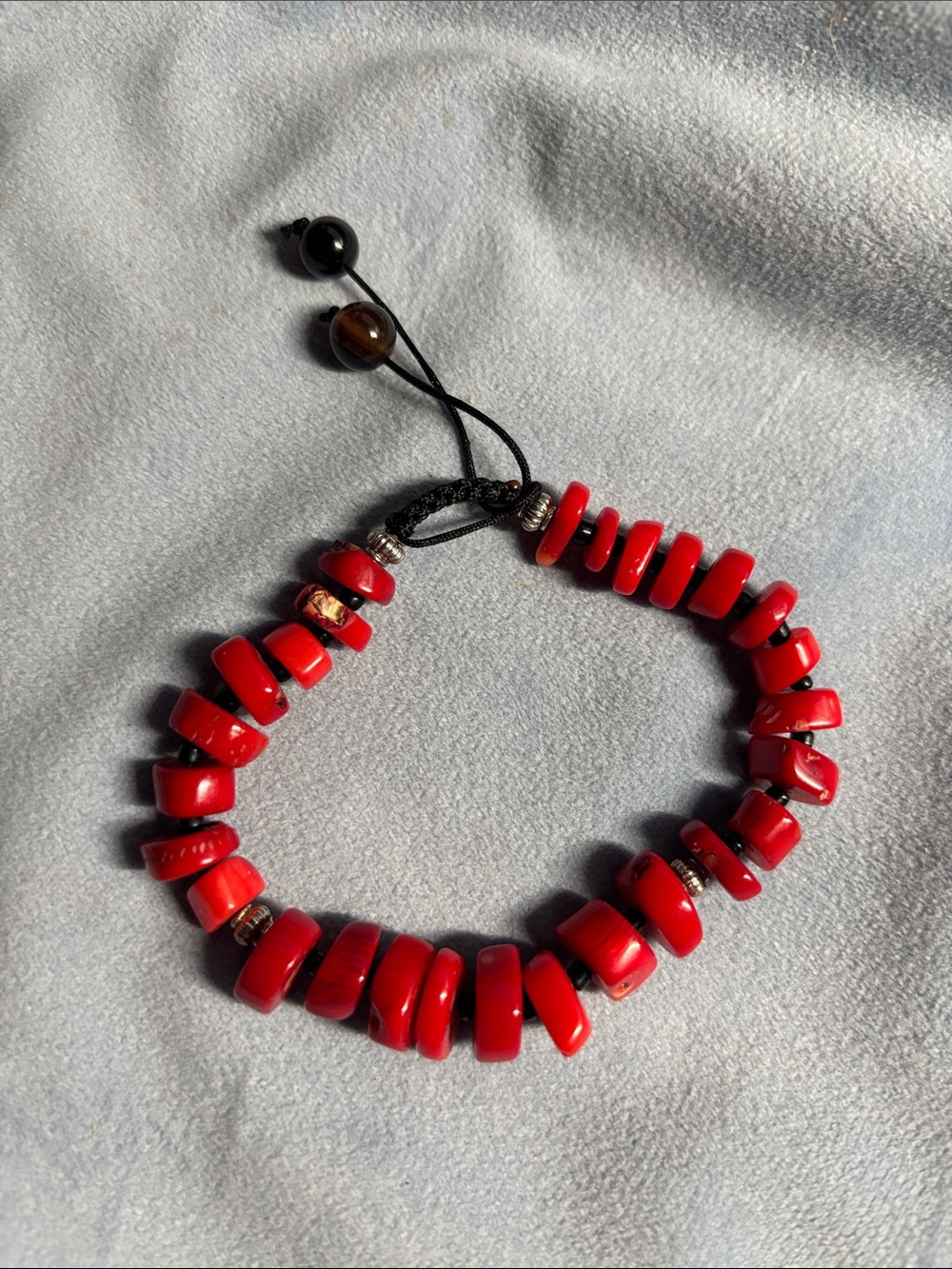 Coral Beaded Adjustable Bracelet with Tiger’s Eye Accent Beads